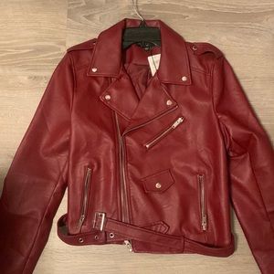 NWT Windsor Burgundy Wine Red Faux Leather Jacket Large